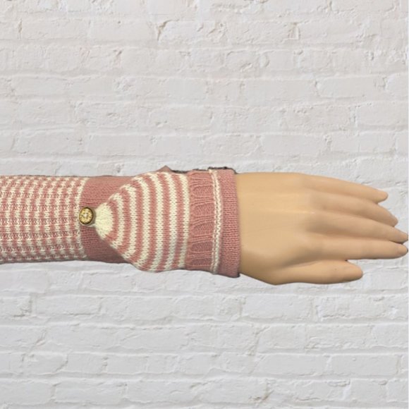 MANTARAY -- Mitten/Gloves, Pink & White Stripe Elbow Length "Hoodie" Gloves, NWT - Picture 8 of 11